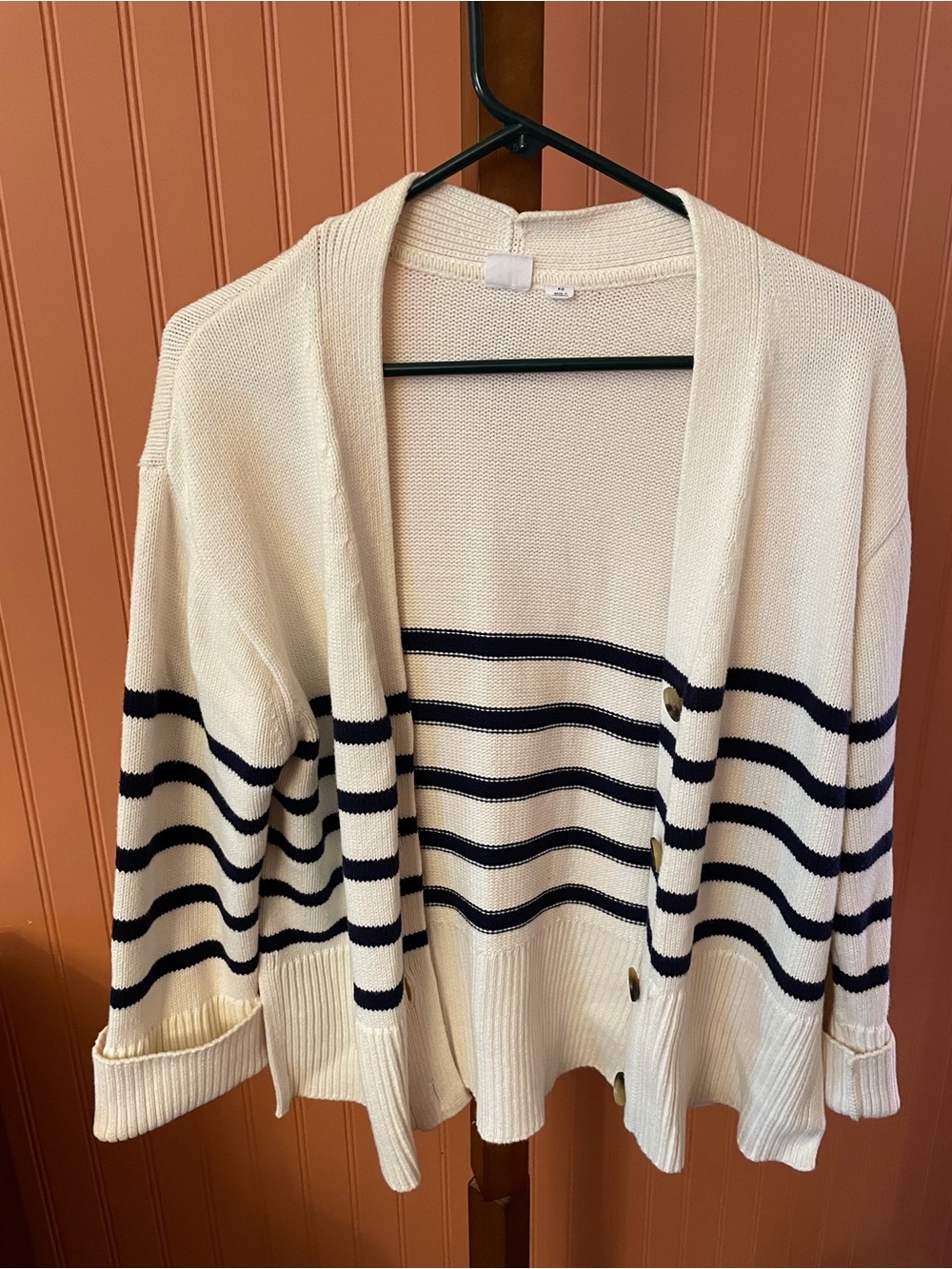 GAP Cream and Navy Striped Open-Front Women's Cardigan